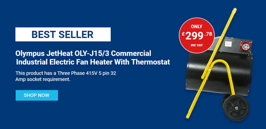 Best Seller: Olympus Appliances JetHeat series of portable commercial / industrial electric fan heaters are designed for use in workshops, schools, warehouses, nurseries, showrooms, storage rooms, construction sites and containers.